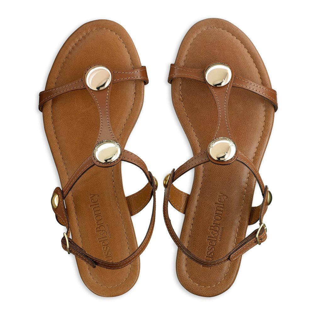 Brown Russell And Bromley Lauren Disc Trim Women's Flat Sandals | CA-3016C