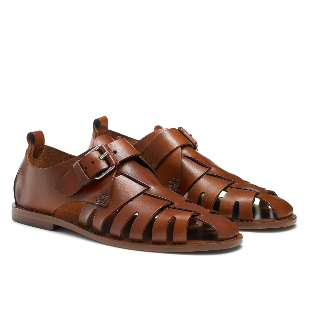 Brown Russell And Bromley Neptune Buckled Fisherman Men's Sandals | CA-0317Q