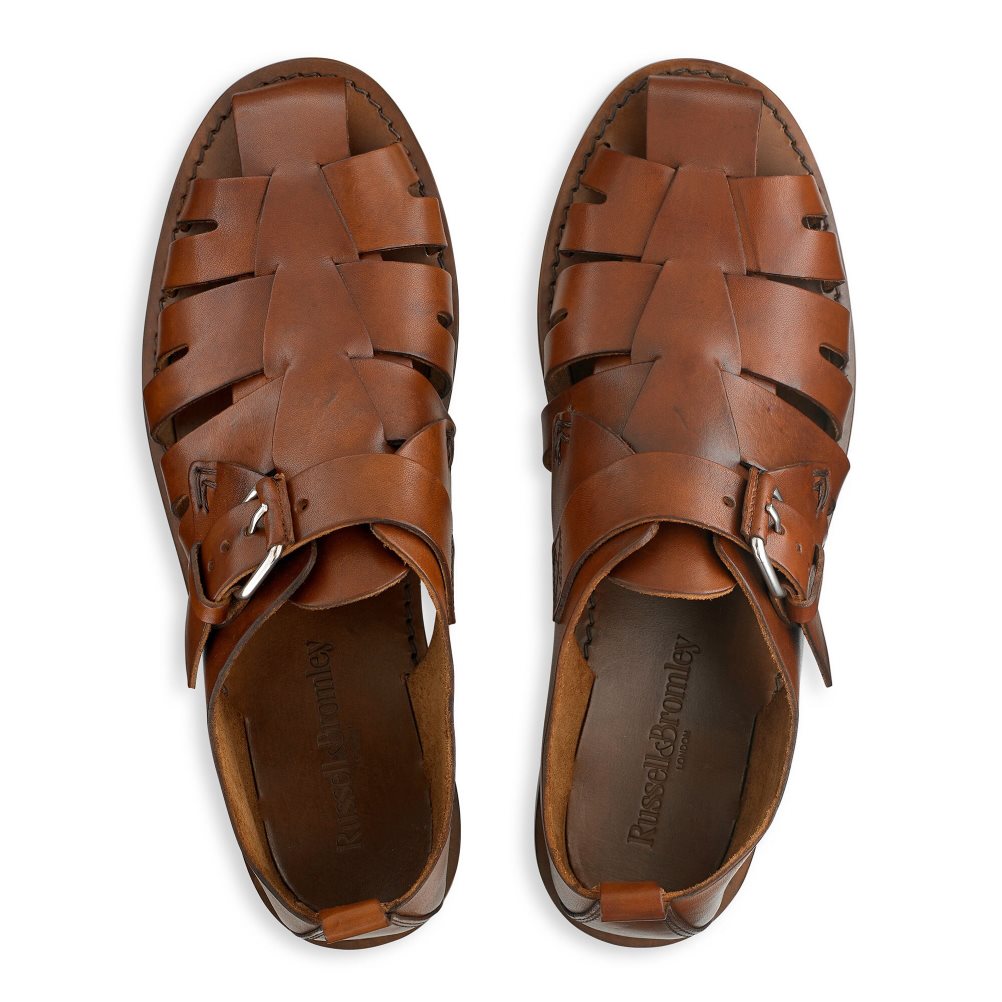 Brown Russell And Bromley Neptune Buckled Fisherman Men's Sandals | CA-0317Q