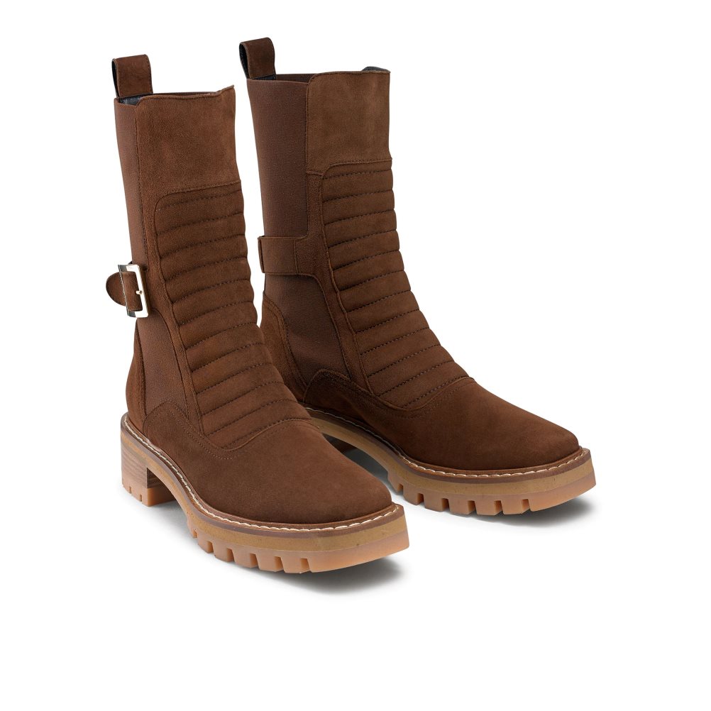 Brown Russell And Bromley Pillion Square Toe Women's Biker Boots | CA-7320U