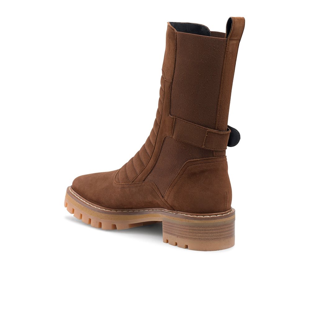 Brown Russell And Bromley Pillion Square Toe Women's Biker Boots | CA-7320U