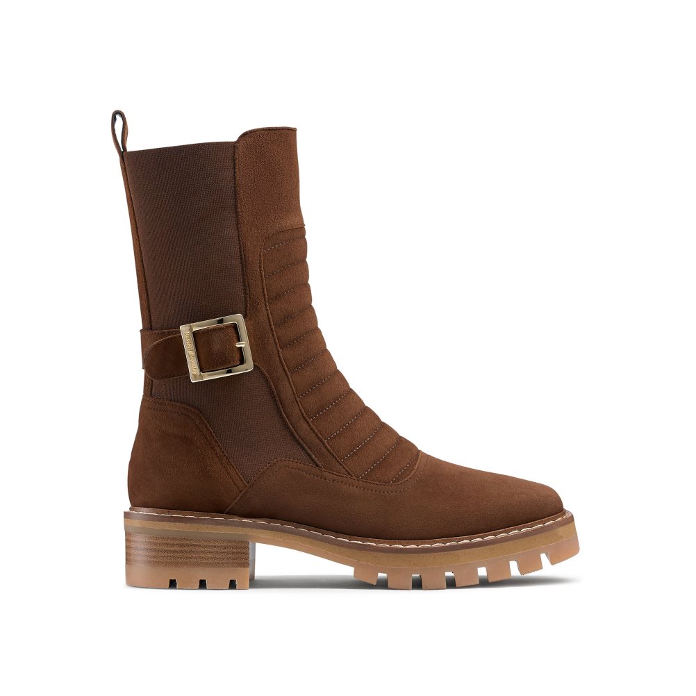 Brown Russell And Bromley Pillion Square Toe Women\'s Biker Boots | CA-7320U