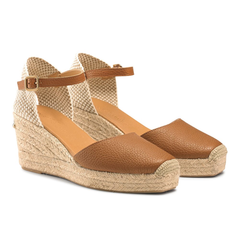 Brown Russell And Bromley Pineapple Square Toe Espadrille Women's Wedges | CA-2574T