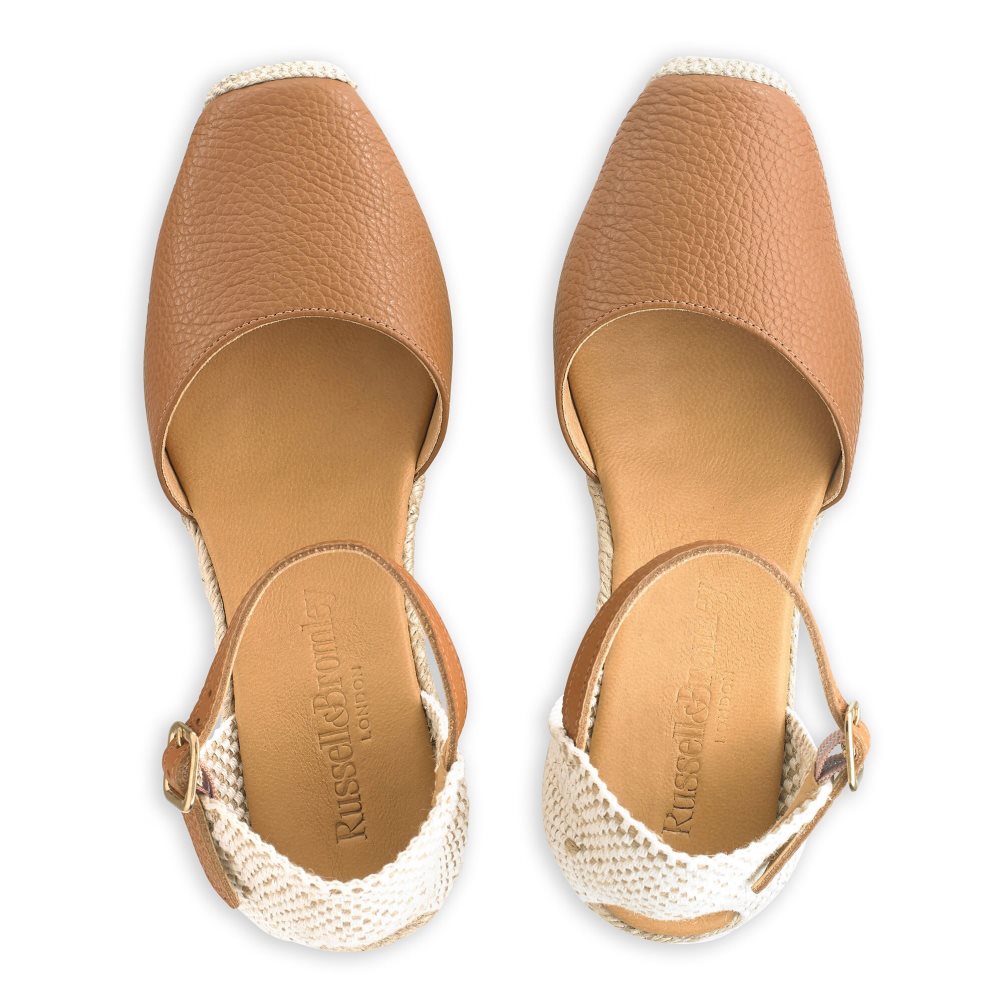 Brown Russell And Bromley Pineapple Square Toe Espadrille Women's Wedges | CA-2574T