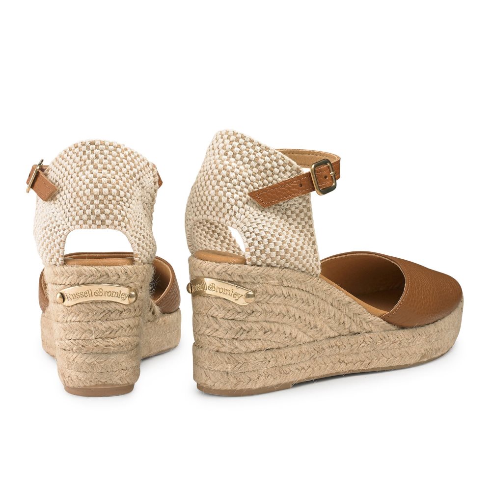 Brown Russell And Bromley Pineapple Square Toe Espadrille Women's Wedges | CA-2574T