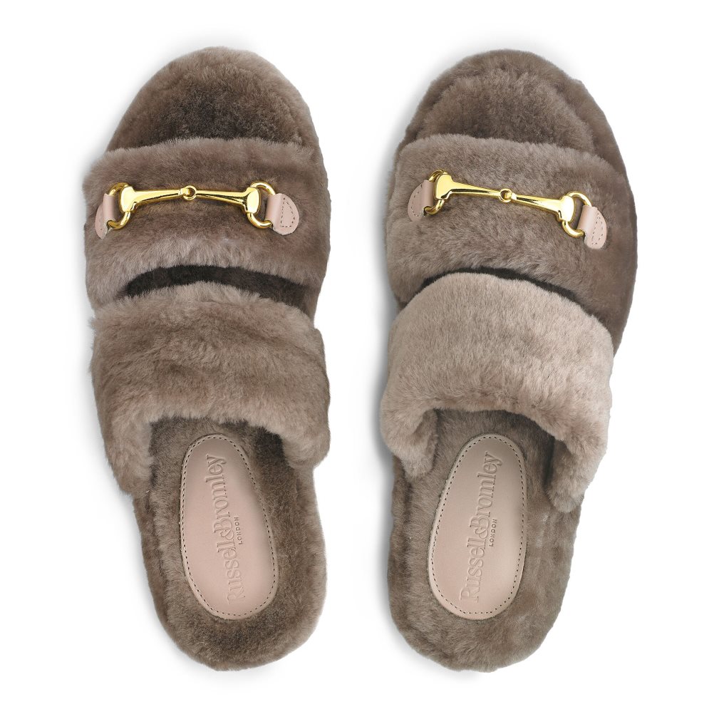 Brown Russell And Bromley Snuggle Open Women's Slippers | CA-3589T