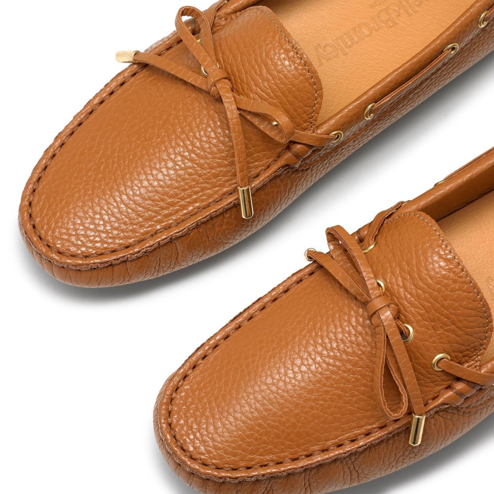 Brown Russell And Bromley Strada Bow Trim Driver Women's Loafers | CA-1249Q