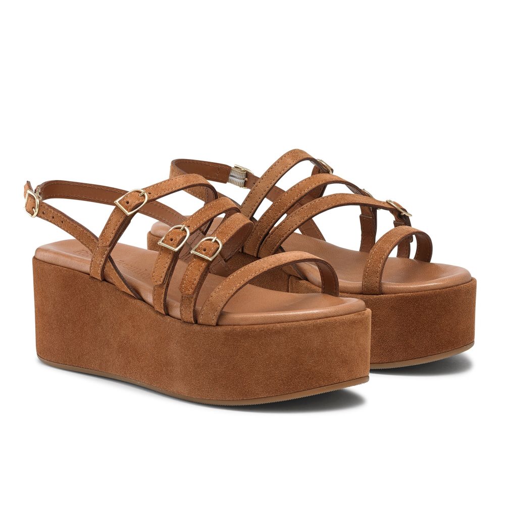 Brown Russell And Bromley Sunshine Buckle Women's Wedges | CA-6243F