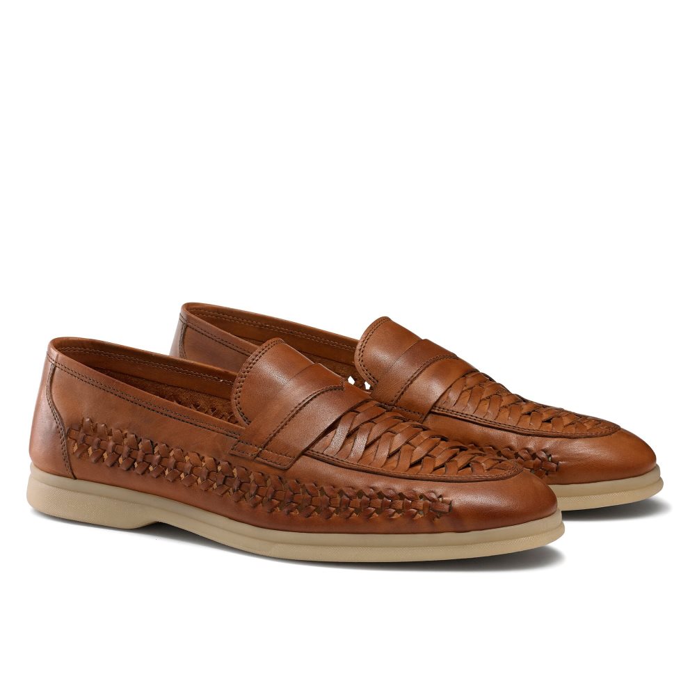Brown Russell And Bromley Uppermost Weave Detail Men's Loafers | CA-2614I