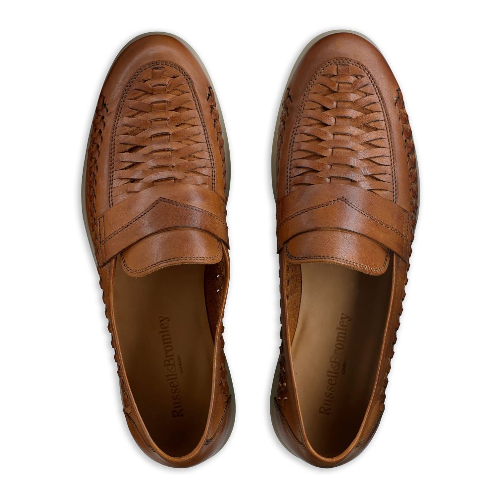 Brown Russell And Bromley Uppermost Weave Detail Men's Loafers | CA-2614I