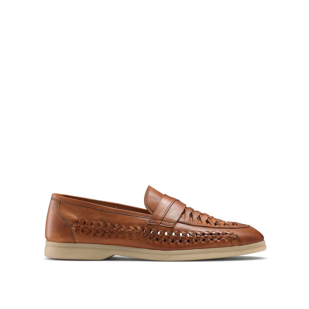 Brown Russell And Bromley Uppermost Weave Detail Men\'s Loafers | CA-2614I