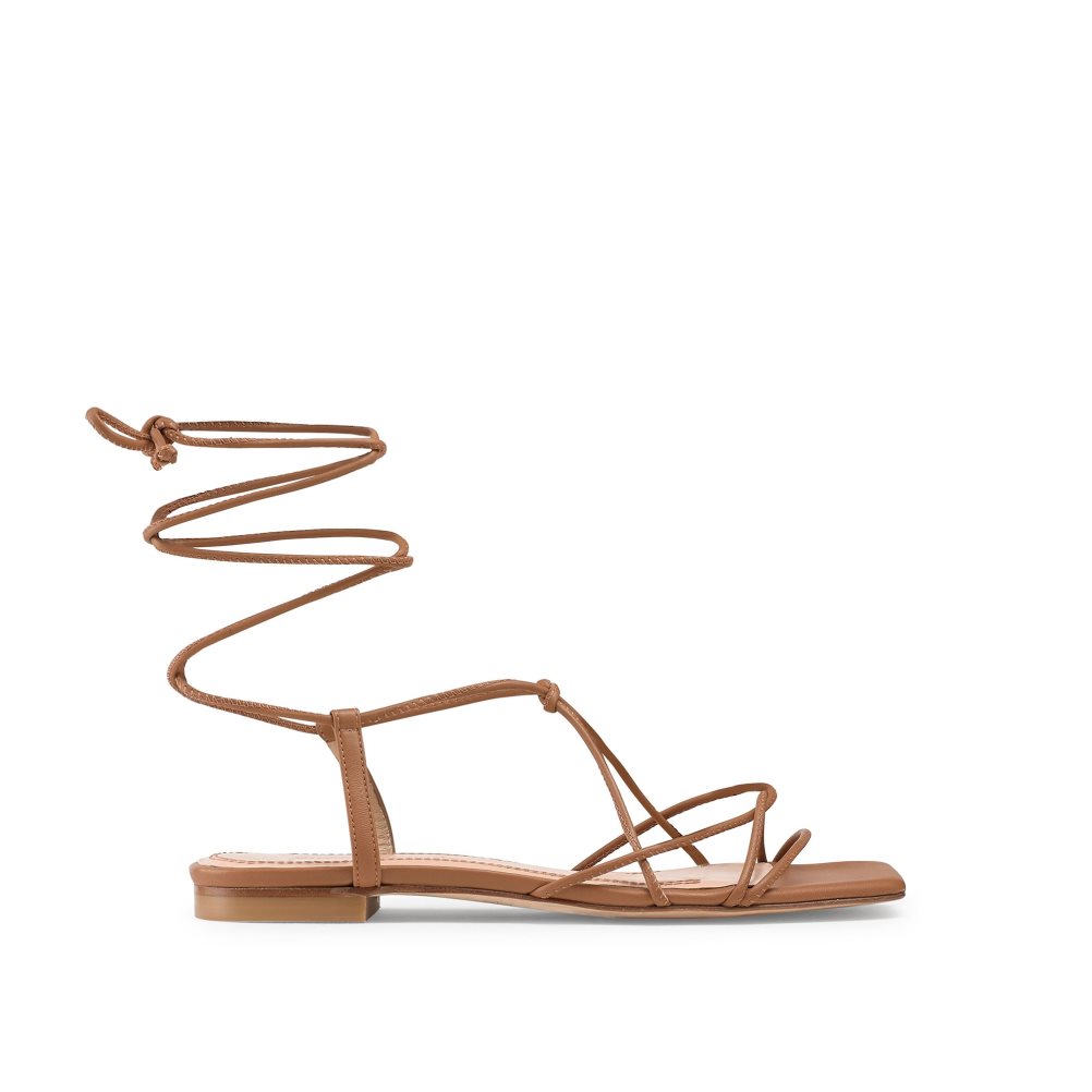 Brown Russell And Bromley Wasabi Ankle Tie Women\'s Flat Sandals | CA-0597O