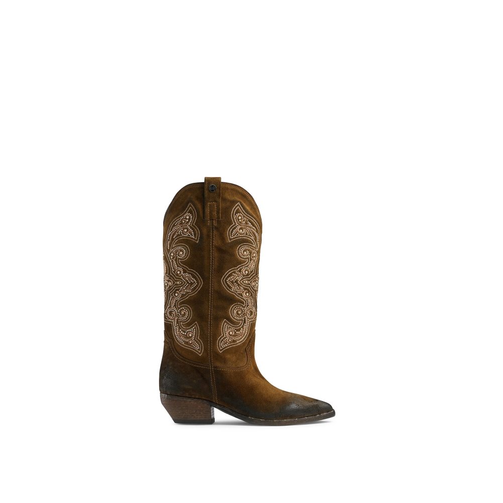Brown Russell And Bromley Wildwest Embroidered Western Women\'s Knee-high Boots | CA-3916U