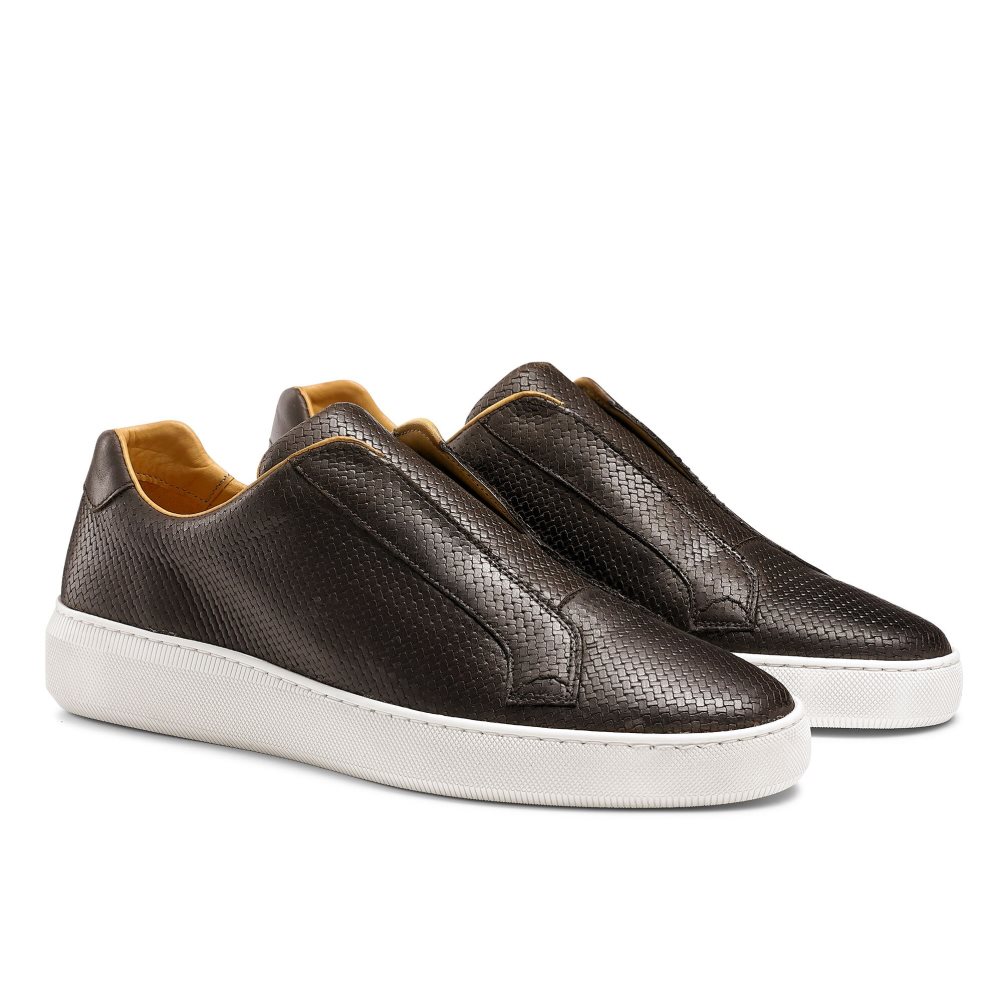Chocolate Russell And Bromley Clearway M Woven Laceless Men's Sneakers | CA-2031J