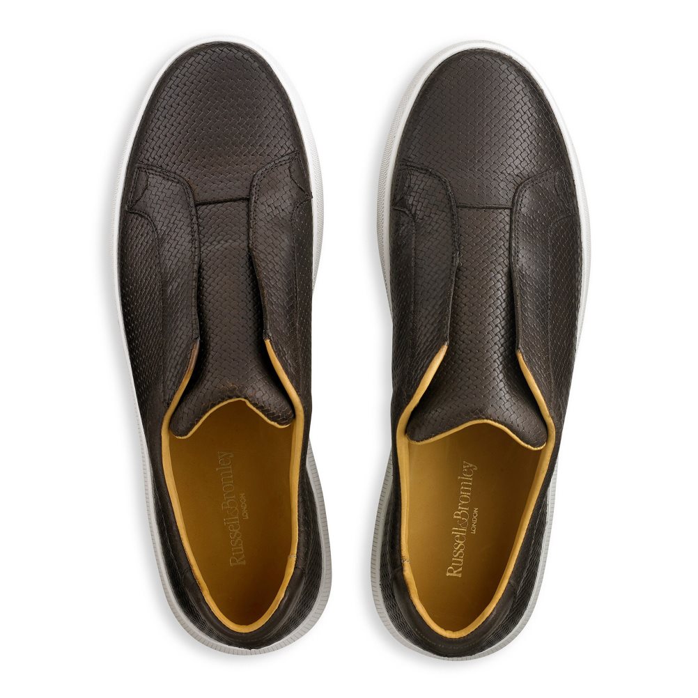 Chocolate Russell And Bromley Clearway M Woven Laceless Men's Sneakers | CA-2031J