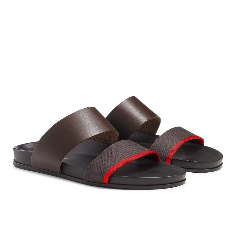 Chocolate Russell And Bromley Fab Line Footbed Men's Sandals | CA-5962S