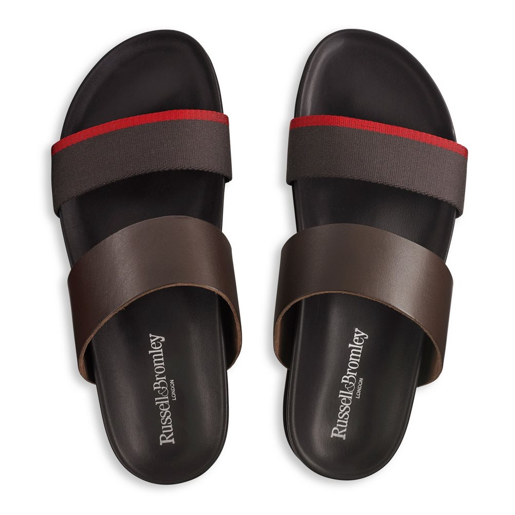 Chocolate Russell And Bromley Fab Line Footbed Men's Sandals | CA-5962S