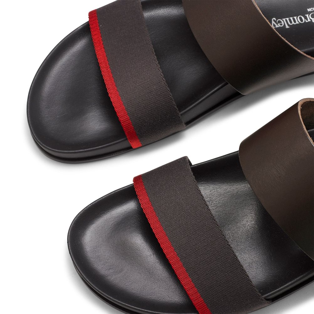Chocolate Russell And Bromley Fab Line Footbed Men's Sandals | CA-5962S