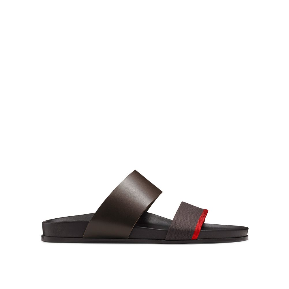 Chocolate Russell And Bromley Fab Line Footbed Men\'s Sandals | CA-5962S