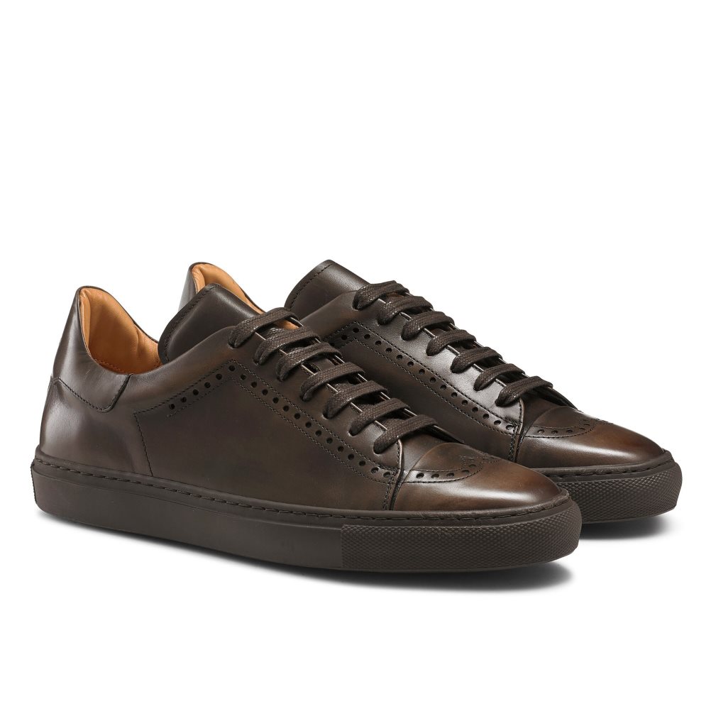 Chocolate Russell And Bromley Legend Lo Luxury Men's Sneakers | CA-2843Y