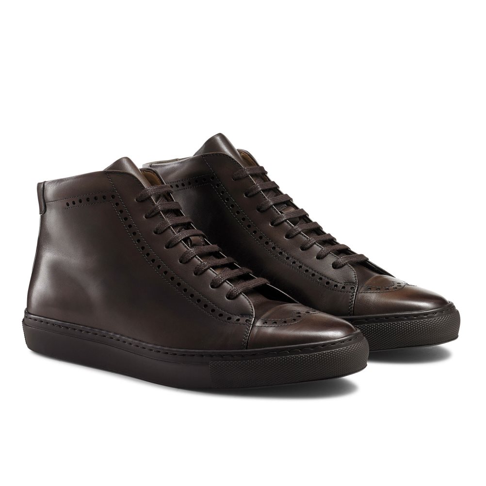 Chocolate Russell And Bromley Legend Luxury High-top Men's Sneakers | CA-9567X