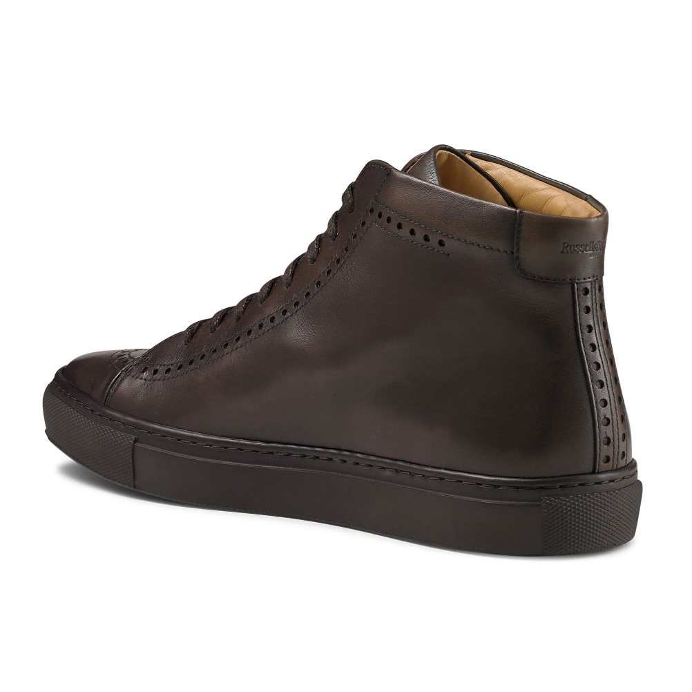 Chocolate Russell And Bromley Legend Luxury High-top Men's Sneakers | CA-9567X