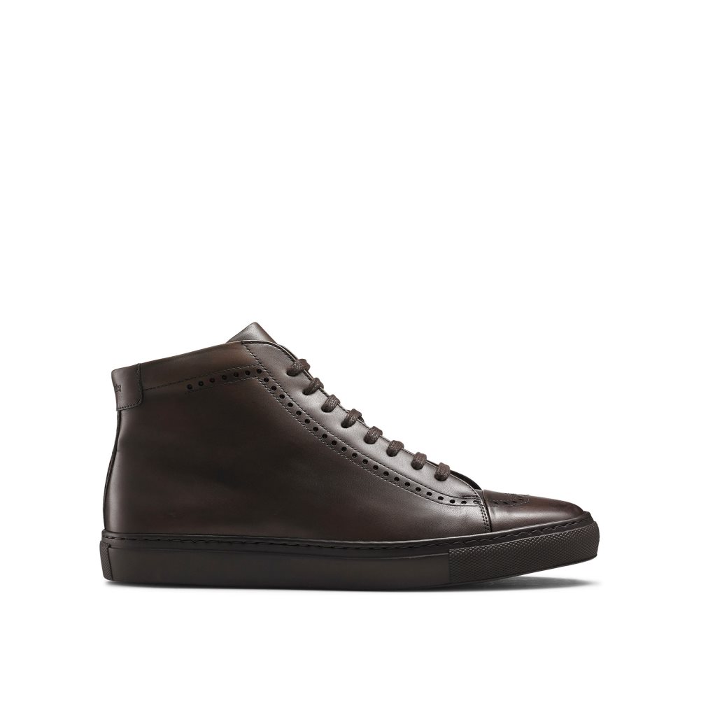 Chocolate Russell And Bromley Legend Luxury High-top Men\'s Sneakers | CA-9567X