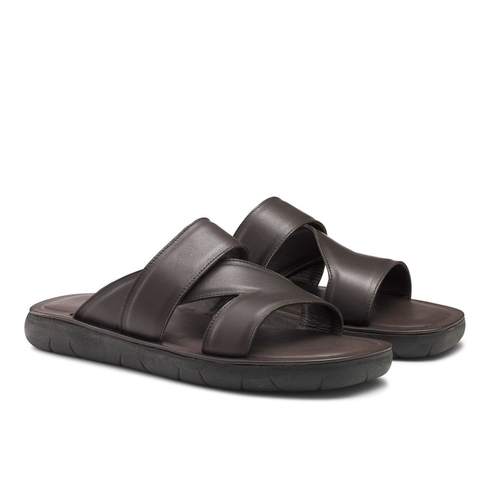 Chocolate Russell And Bromley Zeus Men's Slide Sandals | CA-6307S