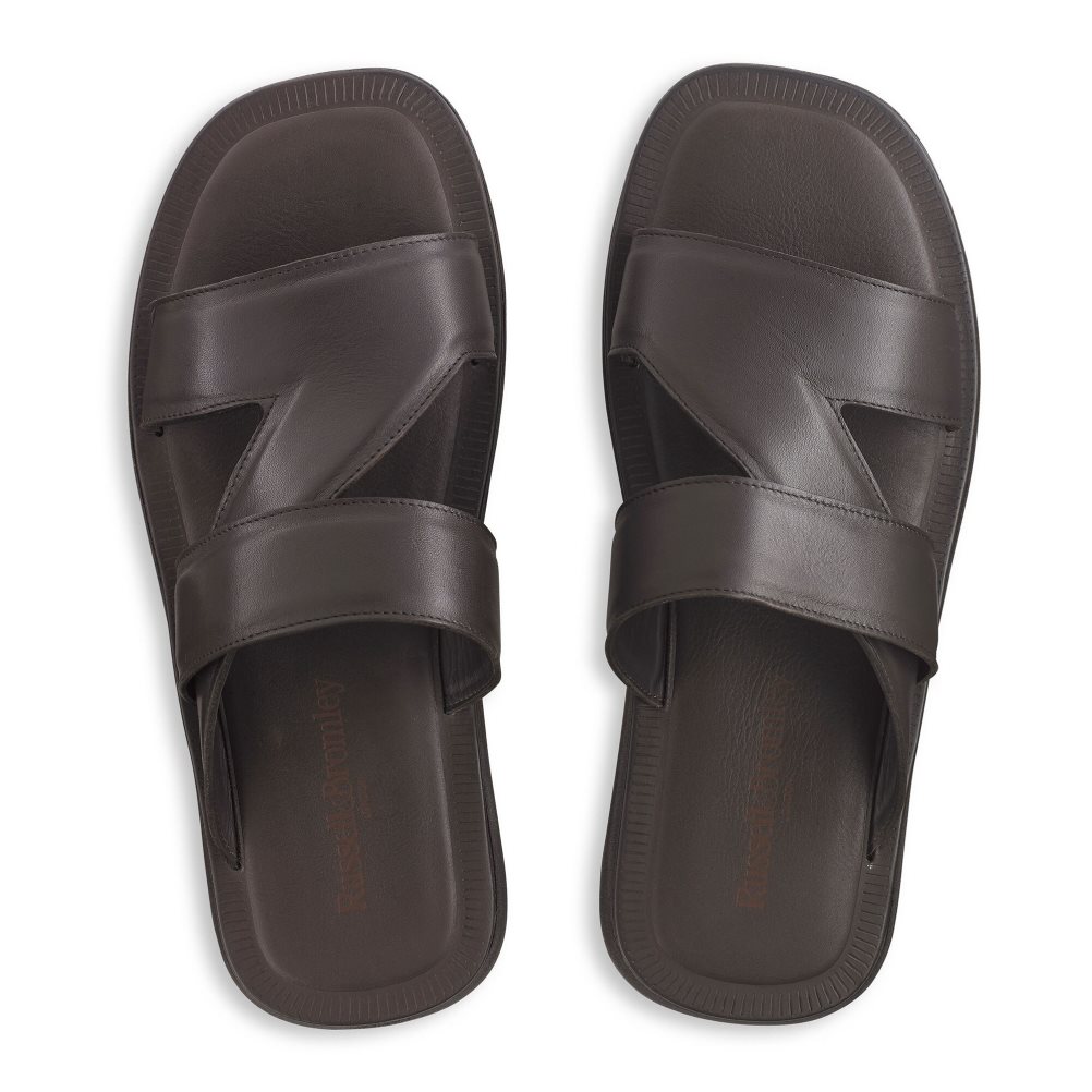Chocolate Russell And Bromley Zeus Men's Slide Sandals | CA-6307S