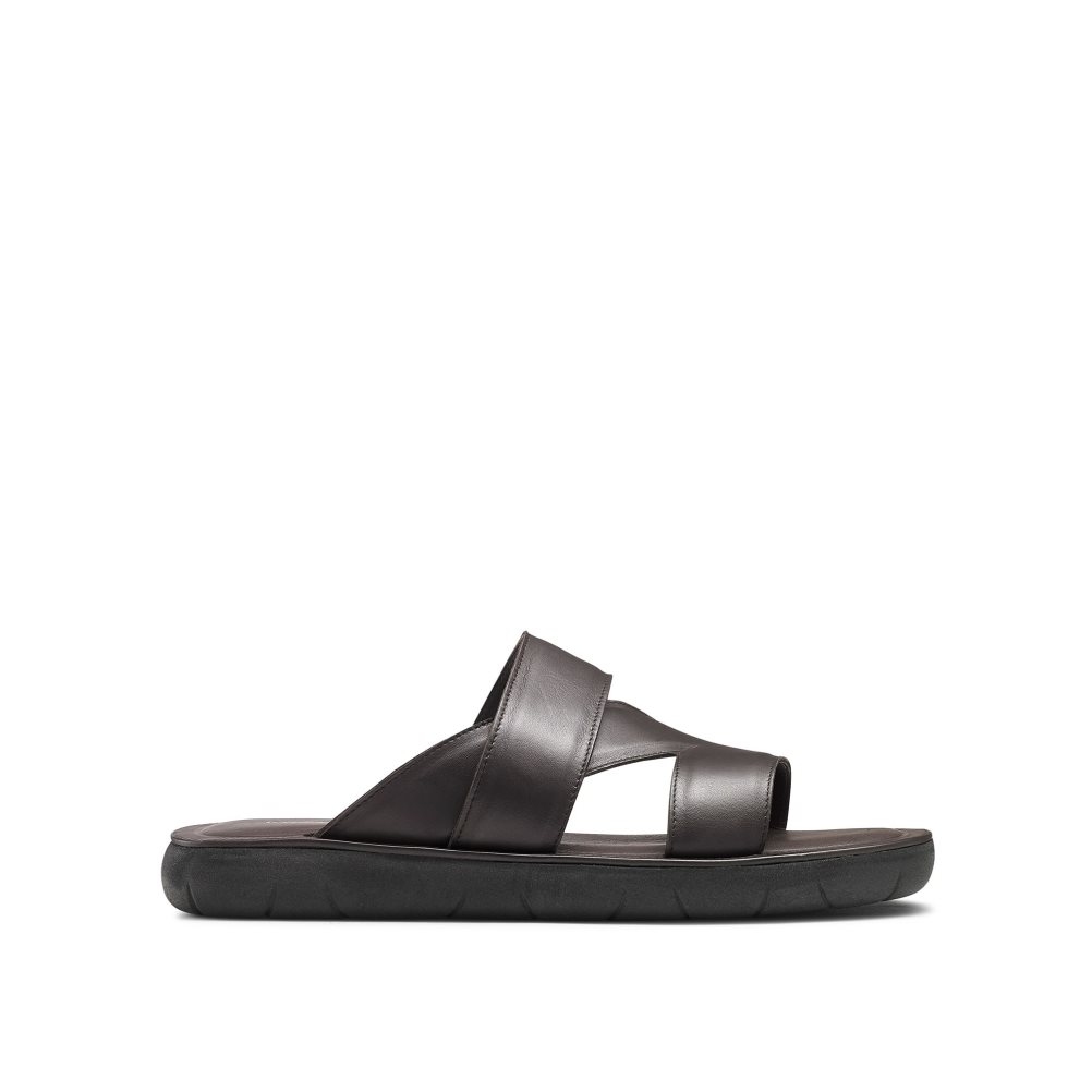 Chocolate Russell And Bromley Zeus Men\'s Slide Sandals | CA-6307S
