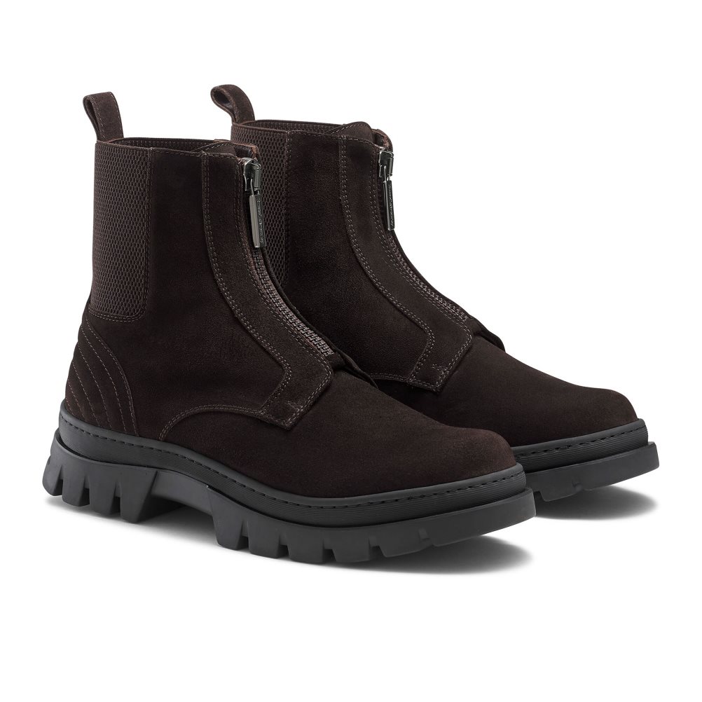 Chocolate Russell And Bromley Zip Wire Dryleks Zip Up Men's Ankle Boots | CA-2840Q