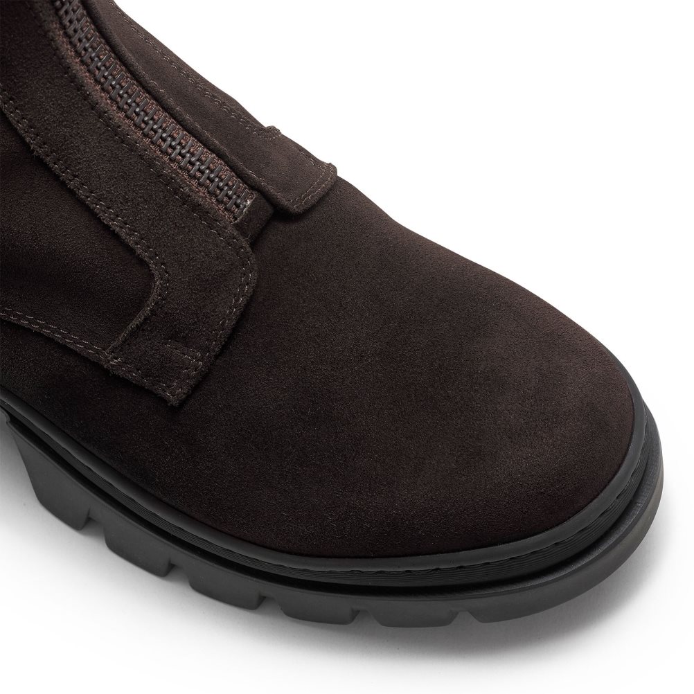 Chocolate Russell And Bromley Zip Wire Dryleks Zip Up Men's Ankle Boots | CA-2840Q
