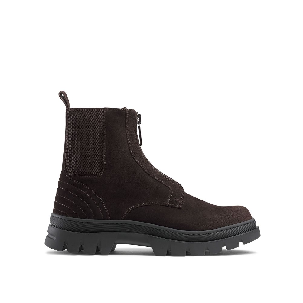 Chocolate Russell And Bromley Zip Wire Dryleks Zip Up Men\'s Ankle Boots | CA-2840Q
