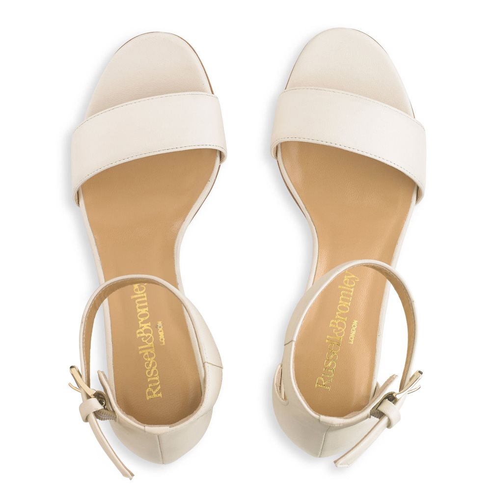 Cream Russell And Bromley Ittakestwo Block Women's Heels Sandals | CA-8417V