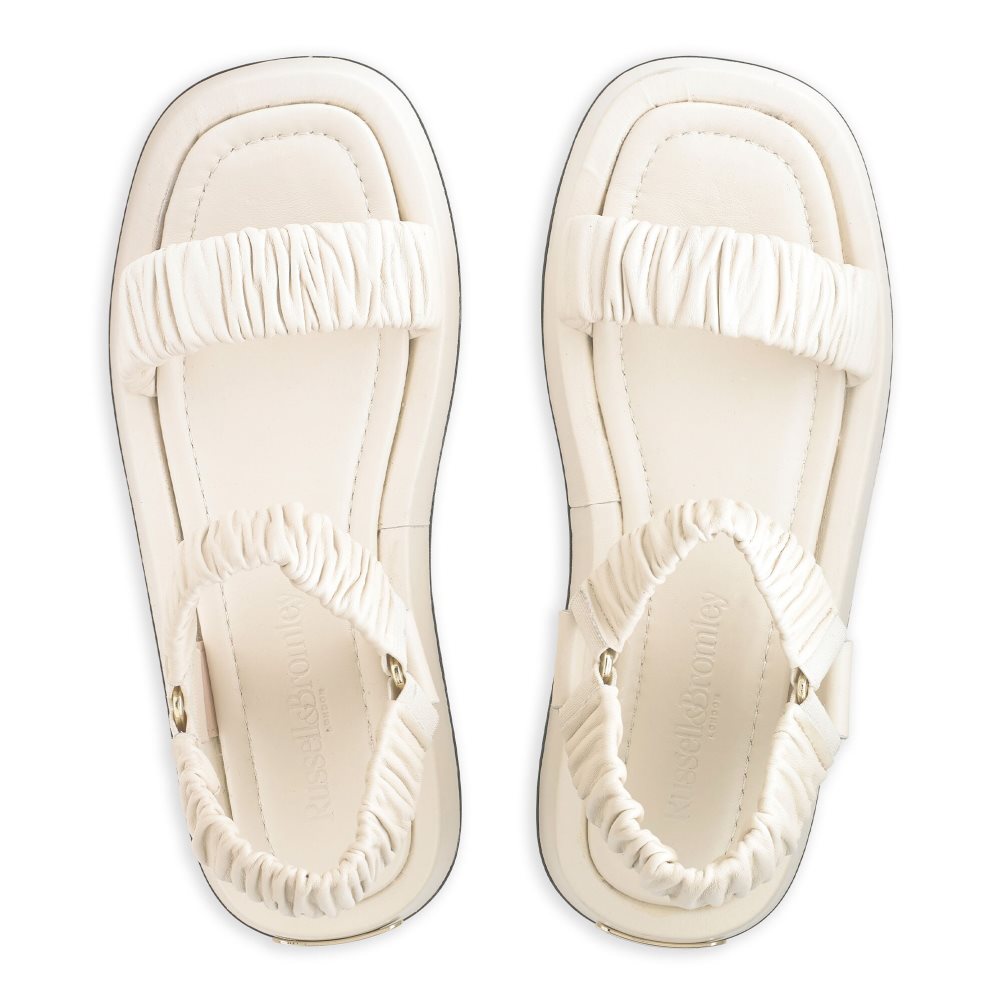 Cream Russell And Bromley Scrunch Up Ruched Two Part Women's Flat Sandals | CA-0437B