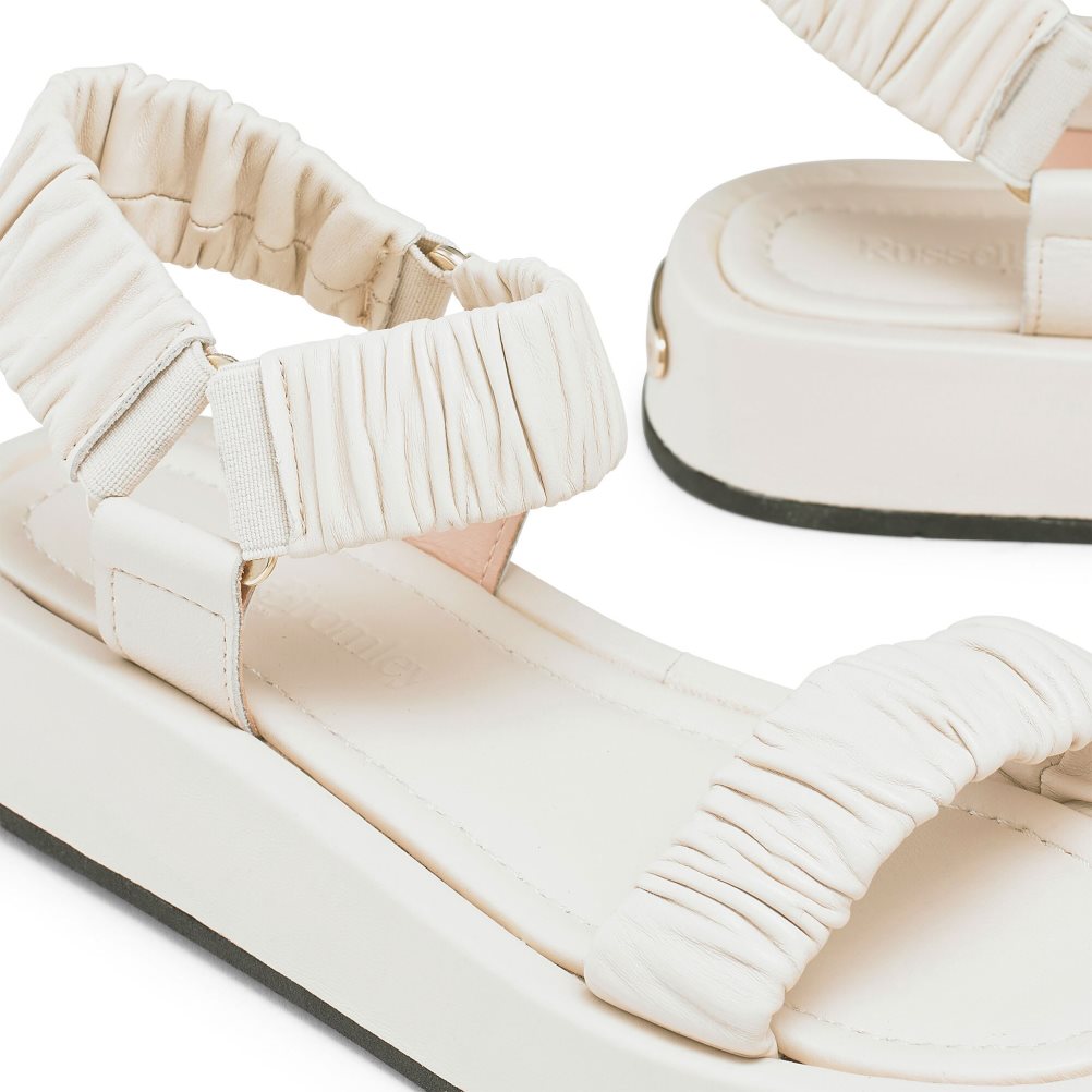 Cream Russell And Bromley Scrunch Up Ruched Two Part Women's Flat Sandals | CA-0437B