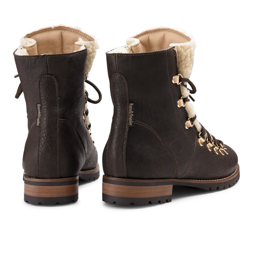 Dark Brown Russell And Bromley Bear Warm Lined Lace Up Women's Ankle Boots | CA-7359U