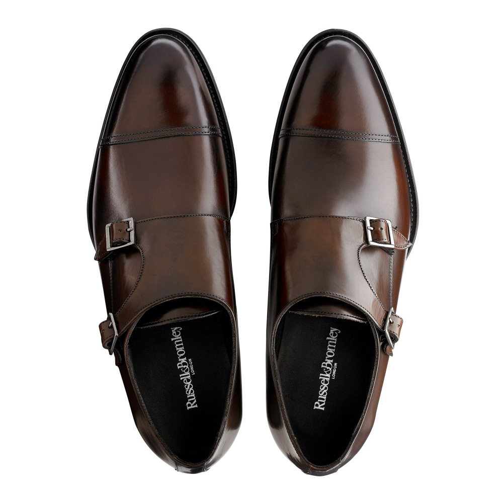 Dark Brown Russell And Bromley Birch Double Buckle Monk Men's Formal Shoes | CA-3921U