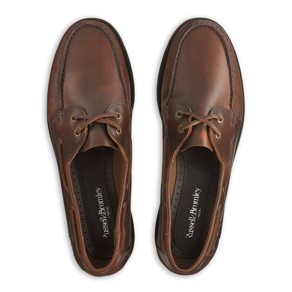 Dark Brown Russell And Bromley Bowline Waxy Leather Deck Men's Casual Shoes | CA-3214P
