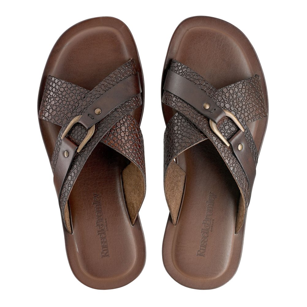 Dark Brown Russell And Bromley Dream Men's Slide Sandals | CA-0976X