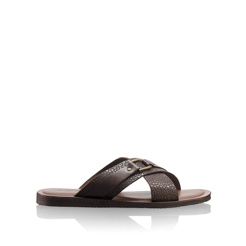 Dark Brown Russell And Bromley Dream Men\'s Slide Sandals | CA-0976X