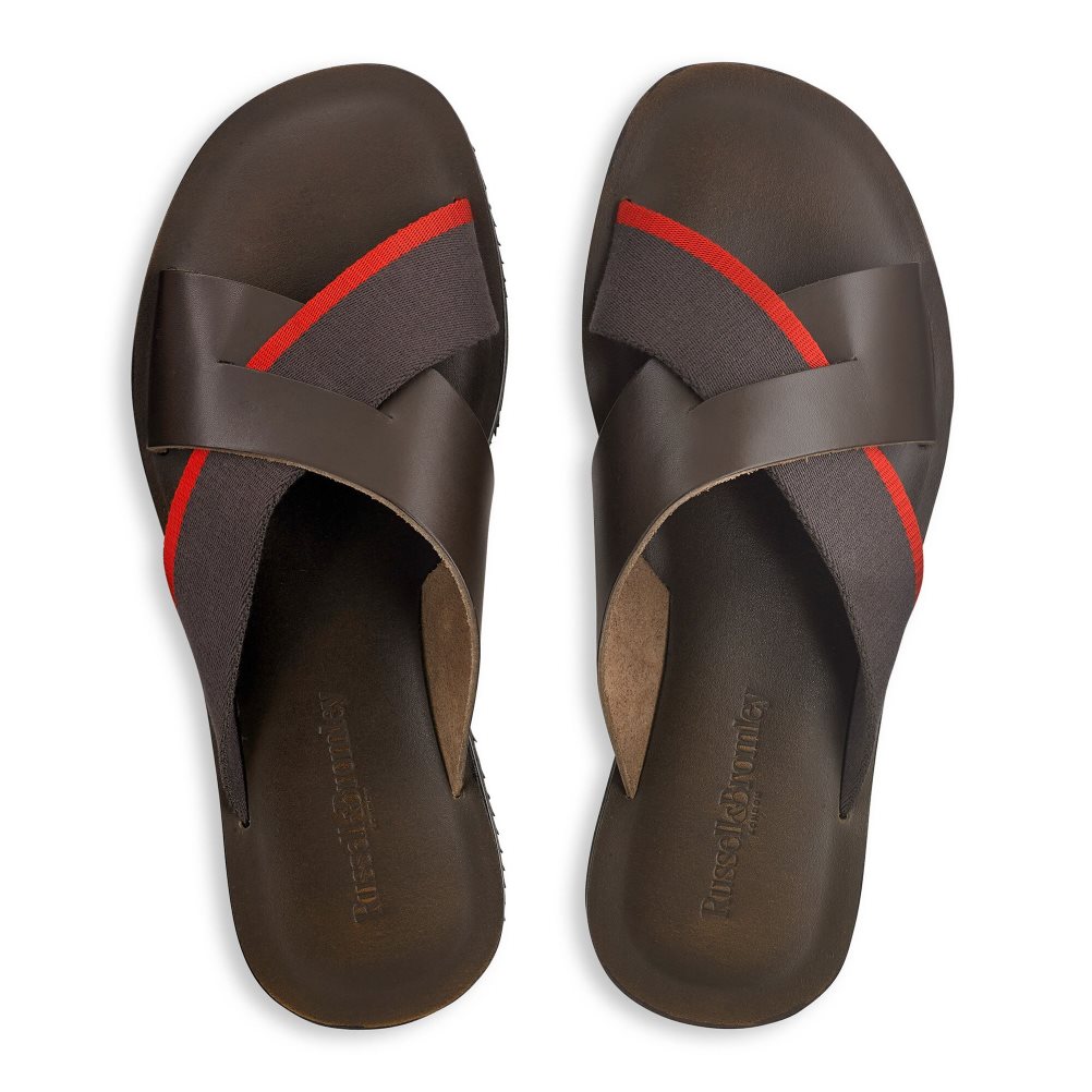 Dark Brown Russell And Bromley Fab Slip-on Men's Slide Sandals | CA-5137W