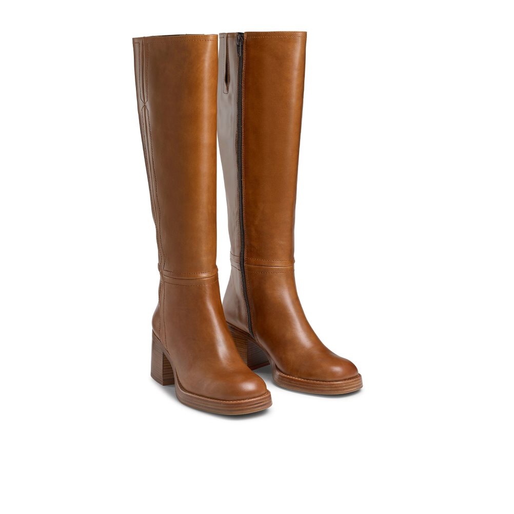 Dark Brown Russell And Bromley Gaucho Block Heel Women's Knee-high Boots | CA-8791U
