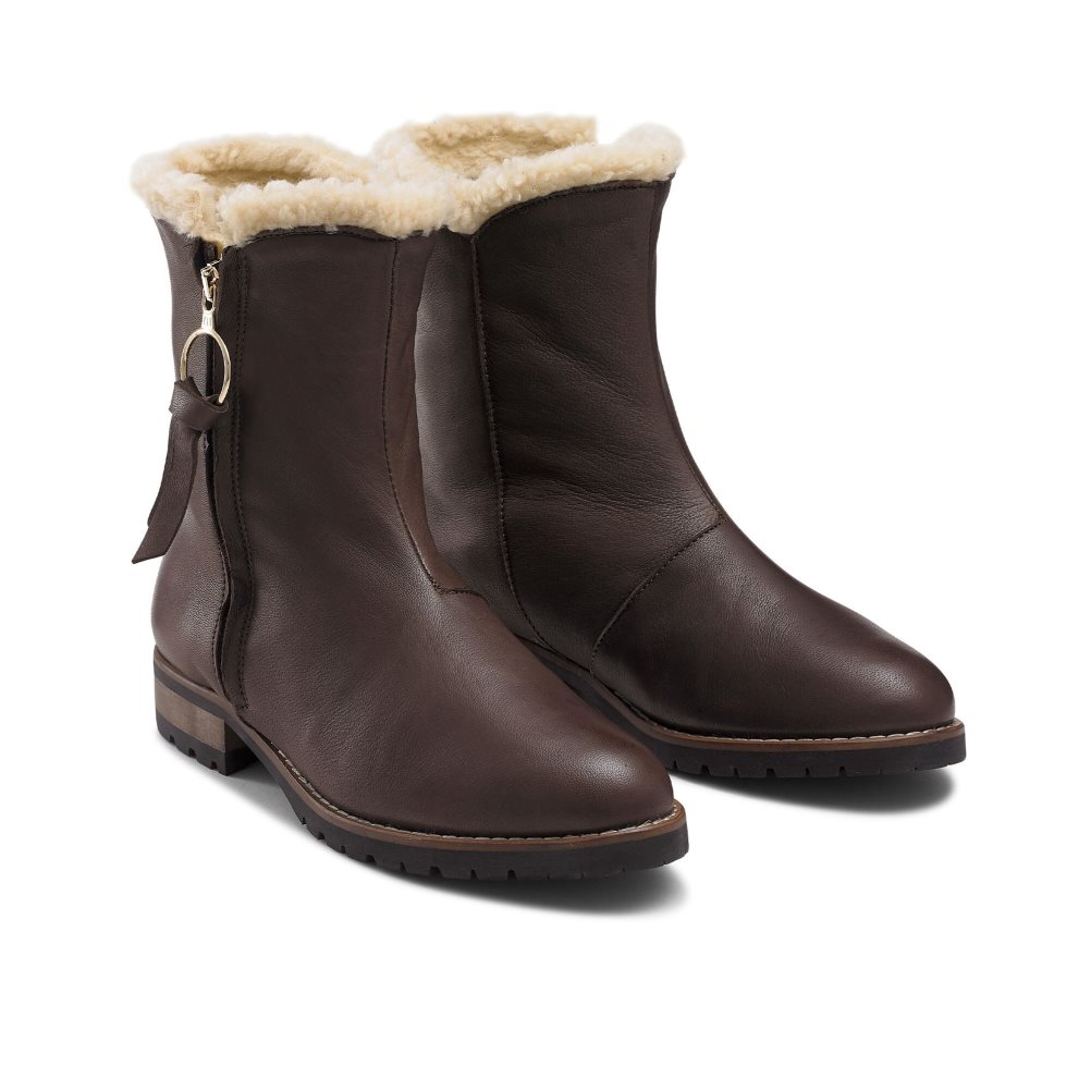 Dark Brown Russell And Bromley Grizzly Warm Lined Zip Women's Ankle Boots | CA-3975I