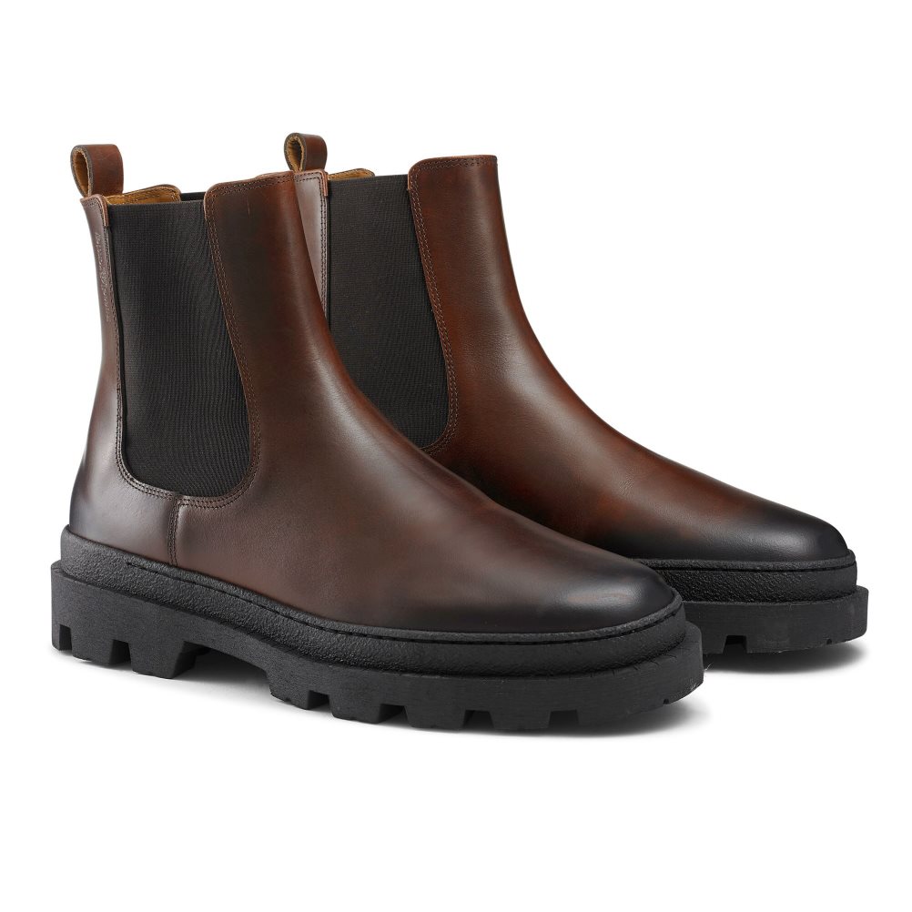 Dark Brown Russell And Bromley Off Grid Chunky Sole Men's Chelsea Boots | CA-1457O