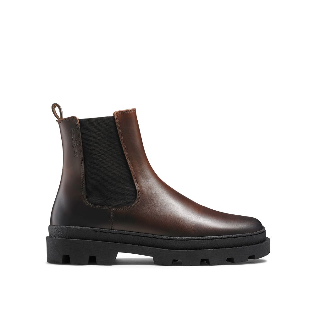 Dark Brown Russell And Bromley Off Grid Chunky Sole Men\'s Chelsea Boots | CA-1457O