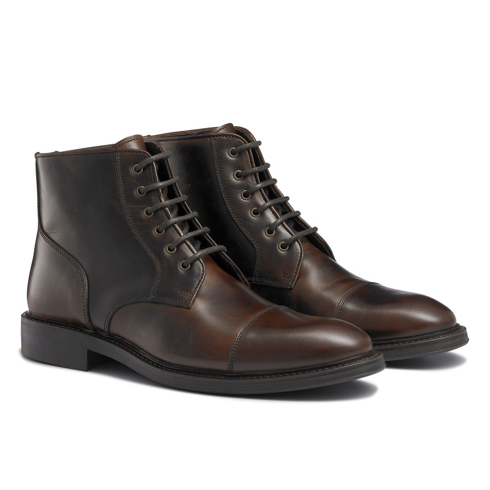 Dark Brown Russell And Bromley Portobello Toe-cap Lace Men's Ankle Boots | CA-6149E