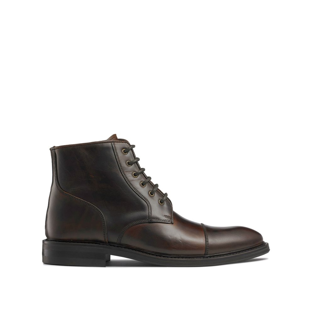 Dark Brown Russell And Bromley Portobello Toe-cap Lace Men\'s Ankle Boots | CA-6149E