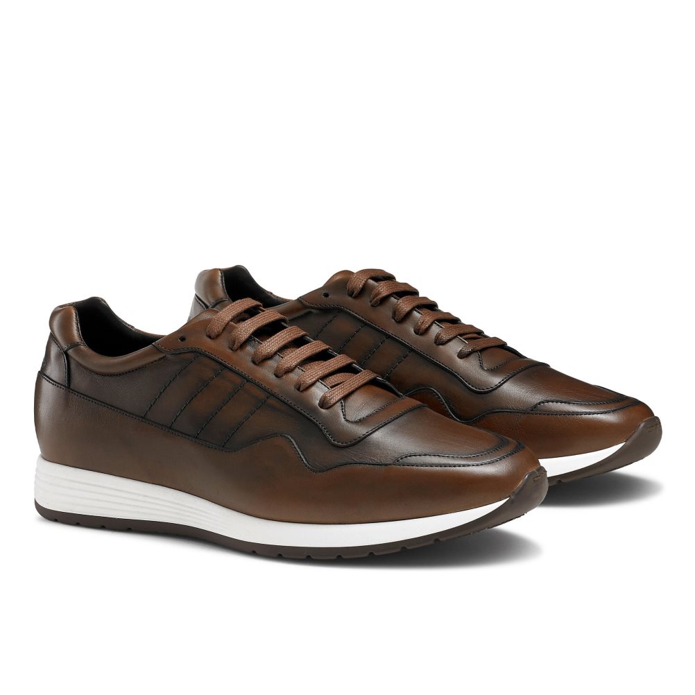 Dark Brown Russell And Bromley Run Time+ Luxury Lace Up Men's Sneakers | CA-9673Y