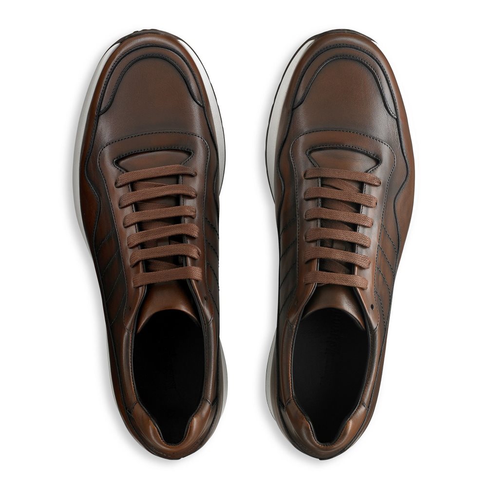 Dark Brown Russell And Bromley Run Time+ Luxury Lace Up Men's Sneakers | CA-9673Y